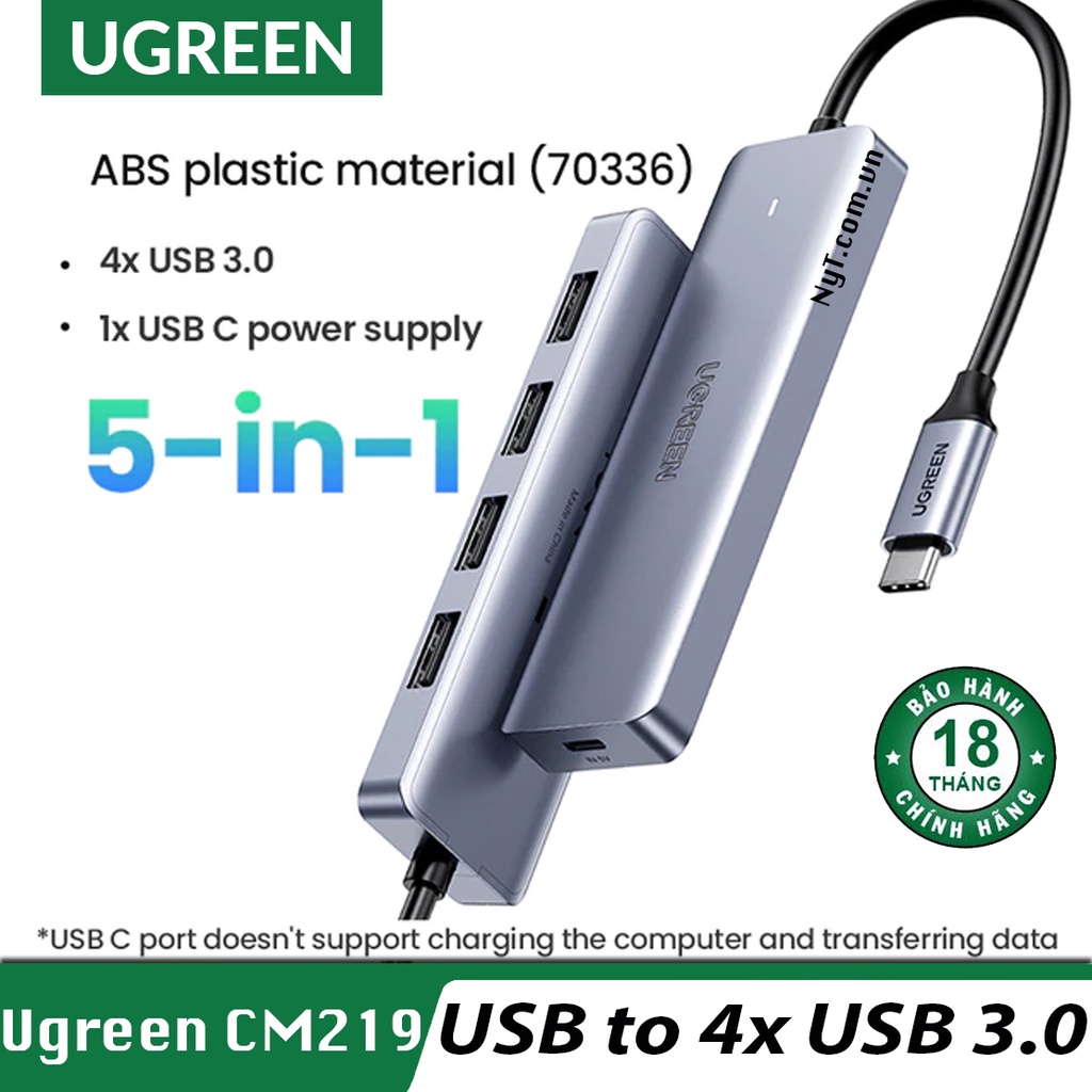 Hub Type C sang 4 Cổng USB 3.0 Có Cổng Nguồn Ugreen CM219 - BH 18T chính Hãng
