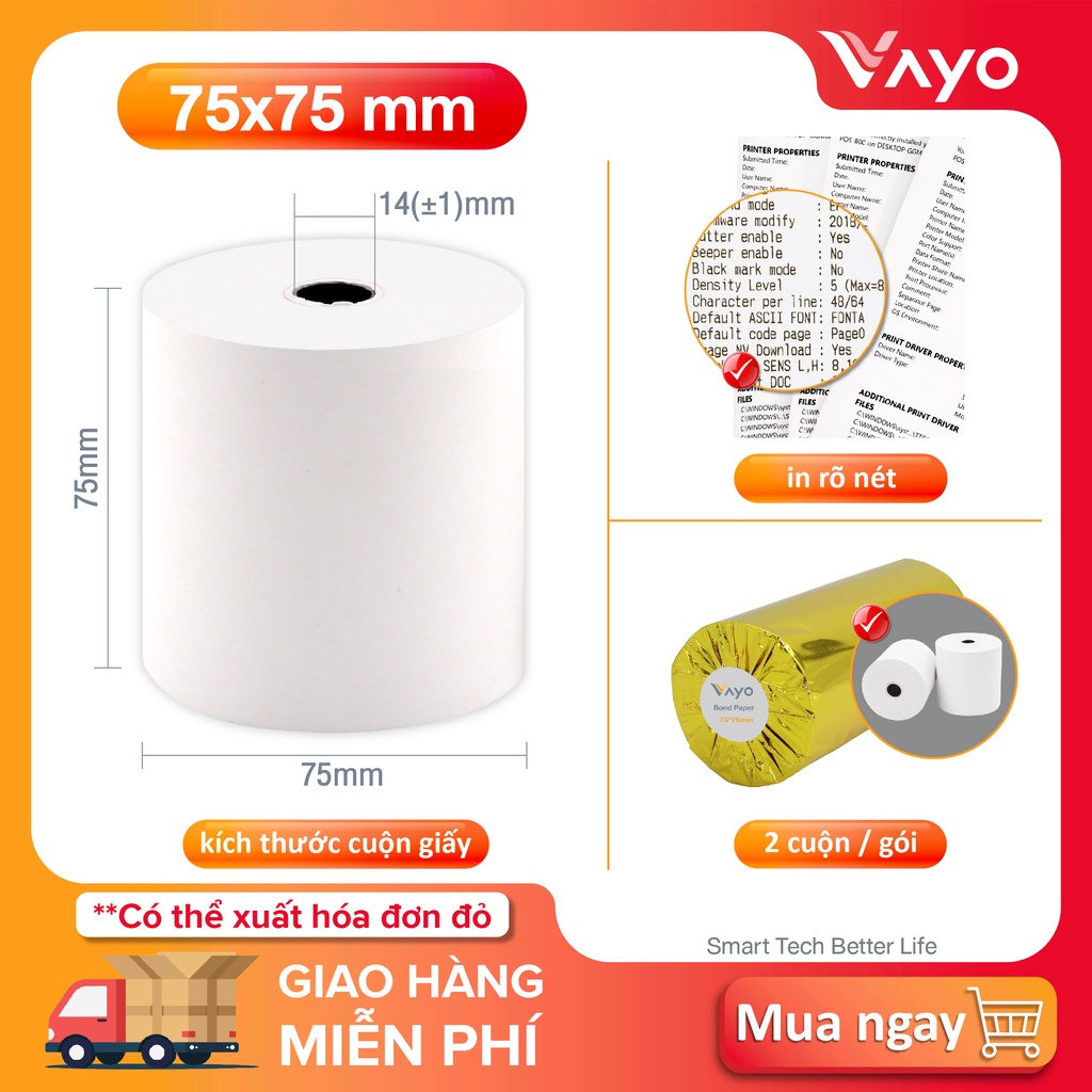 Giấy trái phiếu, giấy Carbonless VAYO kích thước 75mm x 75mm, 65gsm