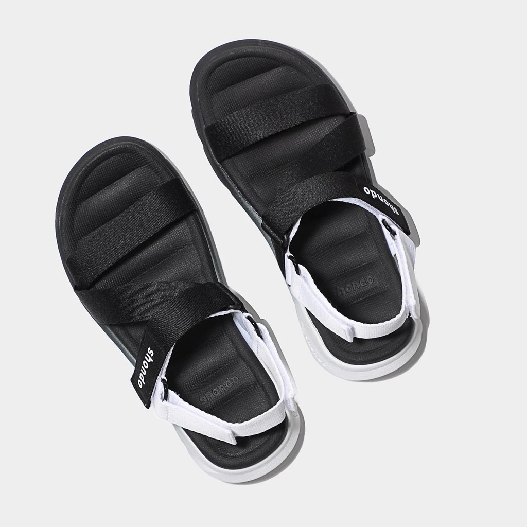 Giày sandal Shondo nam nữ đi học F6 đế bằng ombre đế đen trắng F6S0110