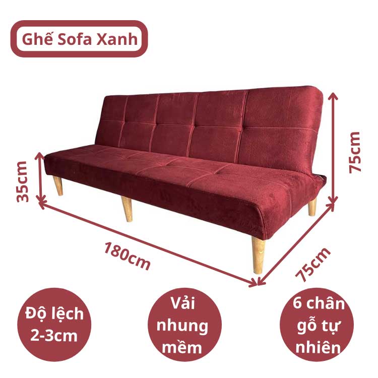 Ghế sofa Bed màu đỏ - Sofa giường vải nhung dài 1.8m chân gỗ - Salon phòng khách bọc vải màu đỏ đô