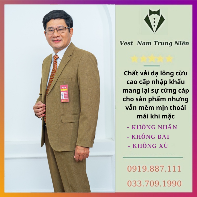 Com Lê Trung Niên cao cấp, Veston Nam Thương Hiệu Hồng Ngọc,Bộ Vest Trung Niên Đường May Tỉ Mỉ Sắc Nét Tặng kèm CavatLụa