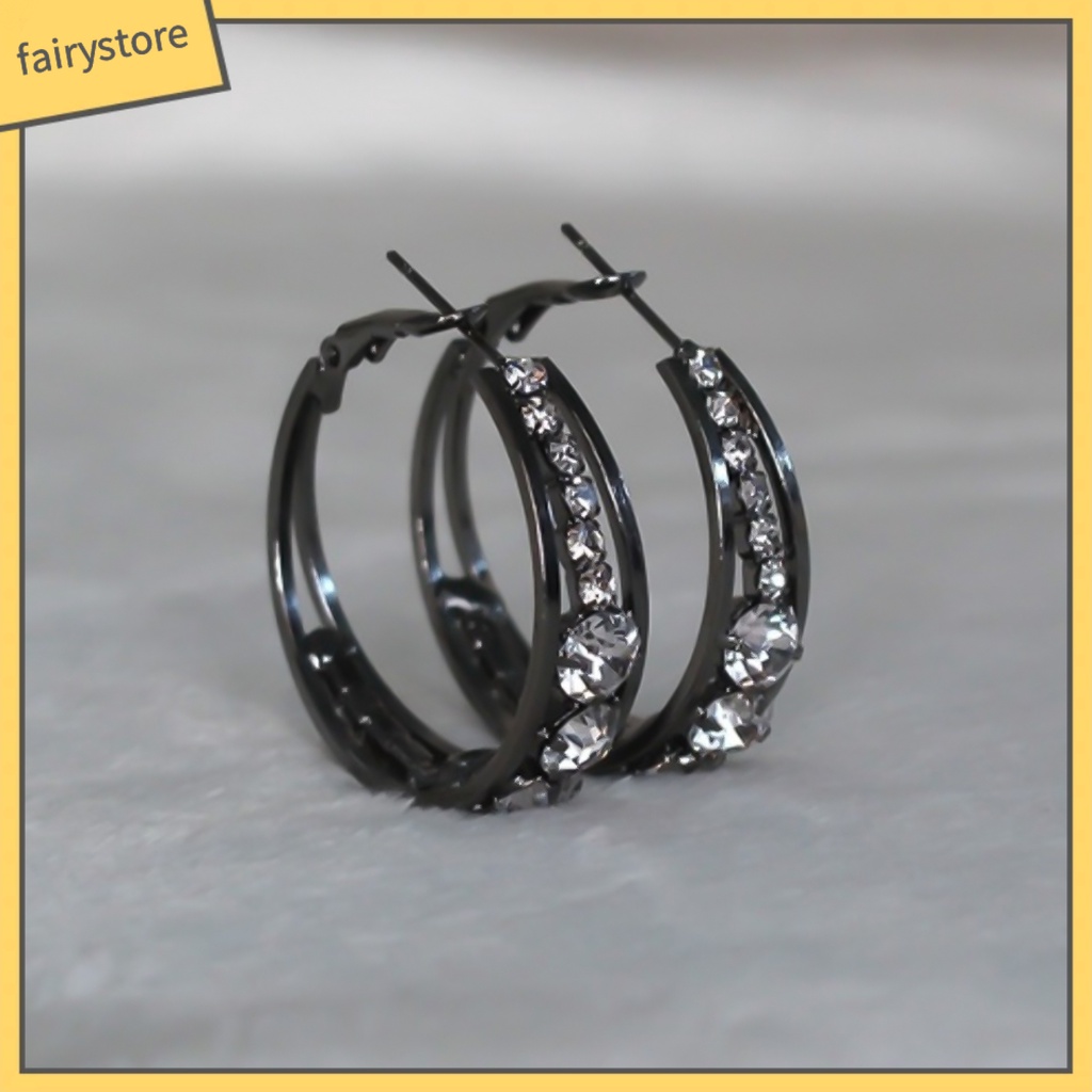 Bông Tai Hình Tròn Bằng Hợp Kim Đính Đá Lấp Lánh Sang Trọng