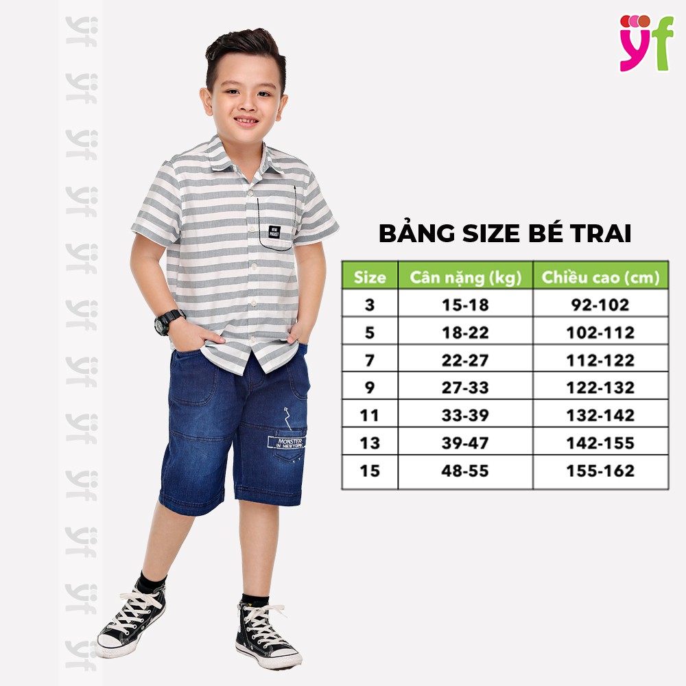 Sơ mi sọc cho bé trai YF tay ngắn, chất cotton mềm mát, lên form cực chuẩn &amp; sang 9AY503