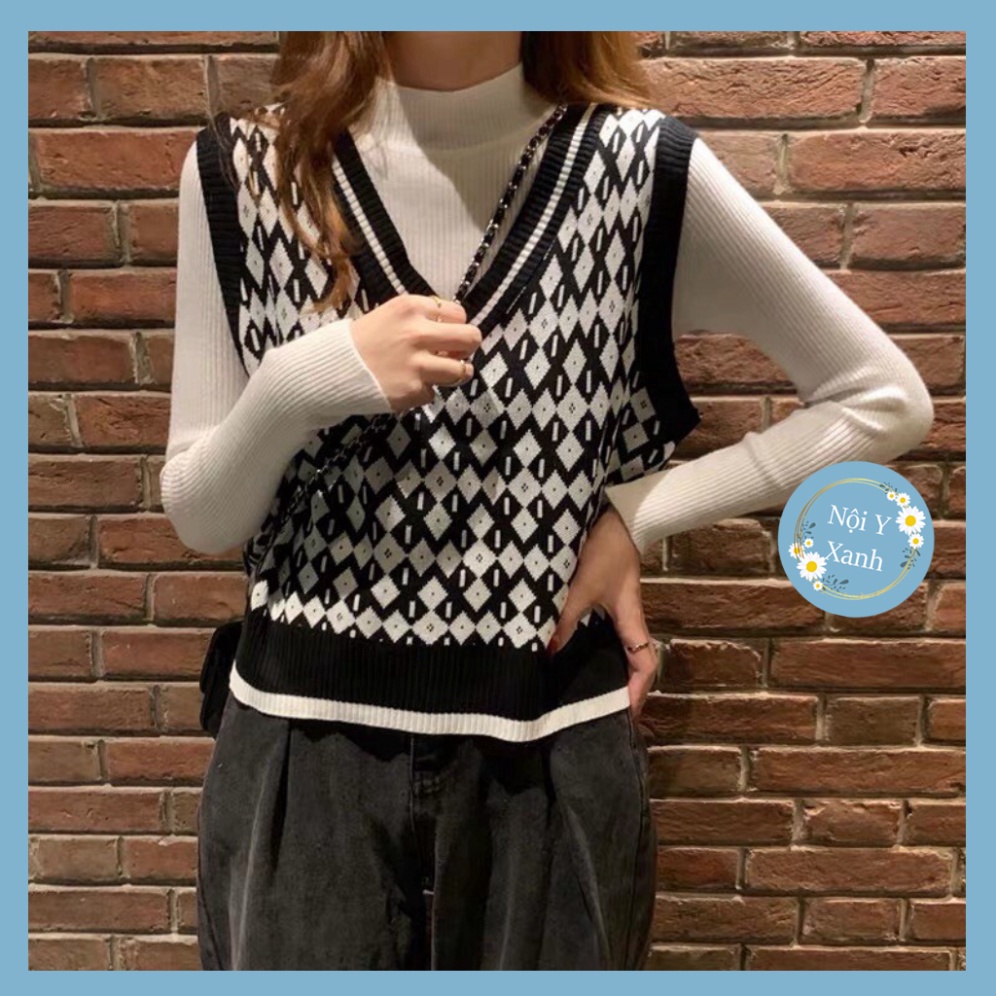 áo gile len nữ hoa văn hình trán tiến thưởng phong thái korea tươi trẻ A129 noiyxanh hot trend, phom đẹp, chất đẹp