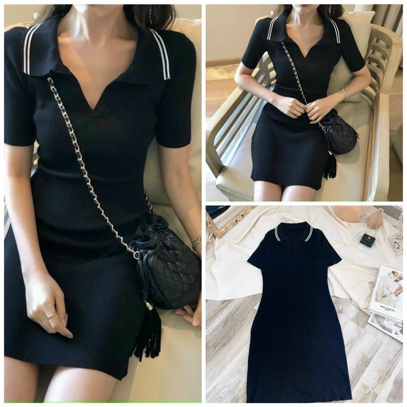 Đầm polo cổ viền trắng