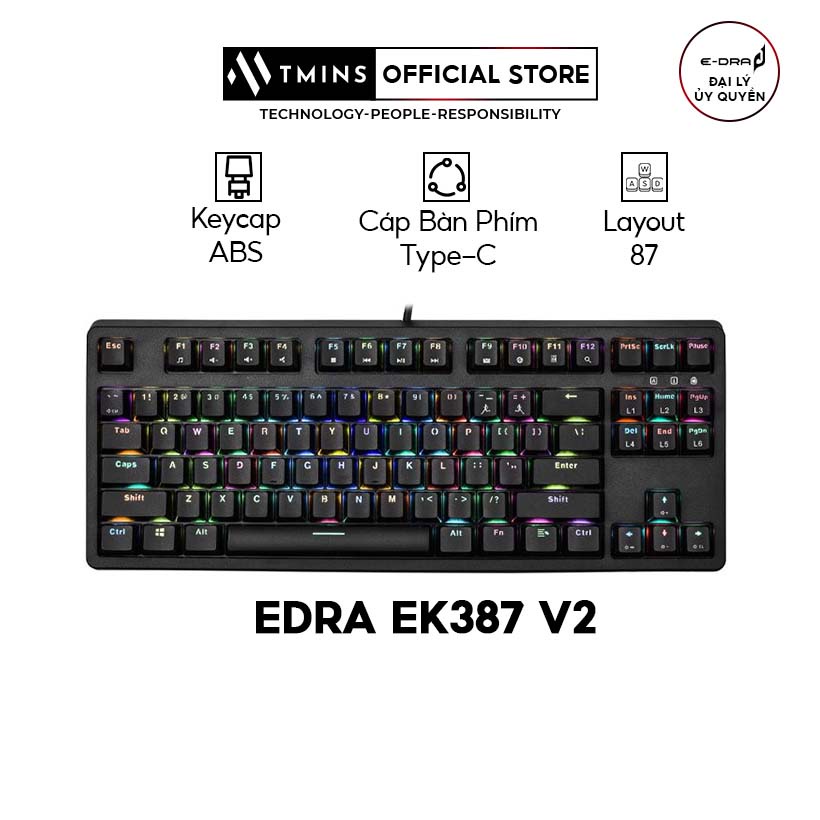 Bàn phím cơ EDRA EK387 v2 RGB / Rainbow TKL 2022