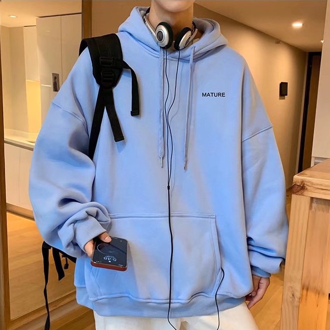 Áo Hoodie unisex Dáng Rộng Tay Dài Màu Trơn Thời Trang Hàn Quốc Trẻ Trung in cotton cổ tròn phong cách áo len Màu đồng nhất top