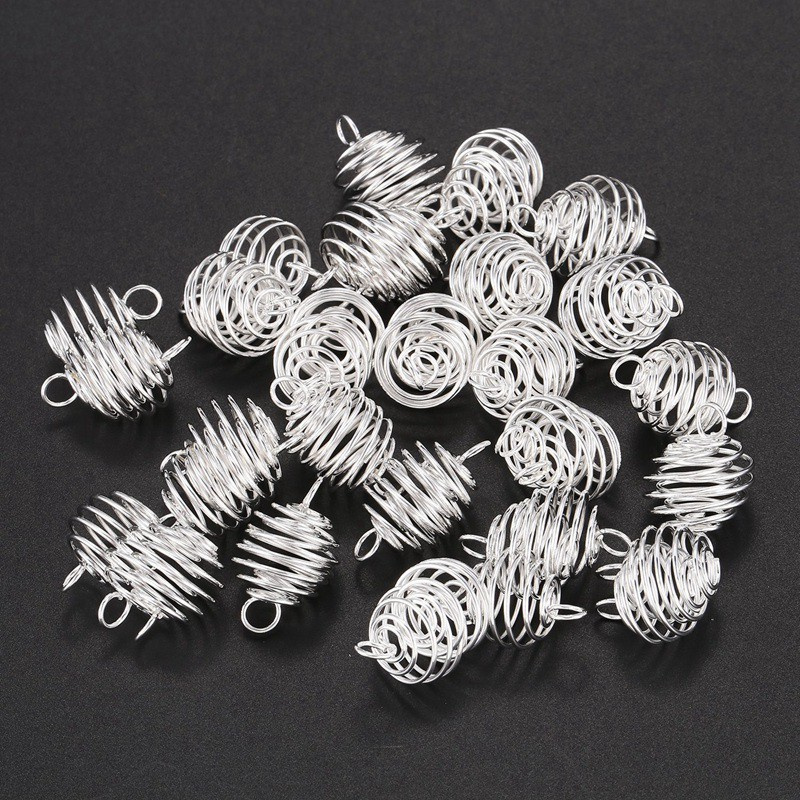 50PCs Sier Spiral Bead Cages Pendants Jewellery Making Crafting 18mmx15mm