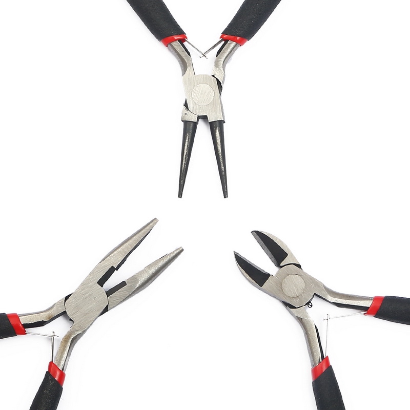 Bộ 8 phụ kiện có kiềm và kéo đính hạt làm đồ trang sức DIY có túi đựng màu đen 155x110x35mm