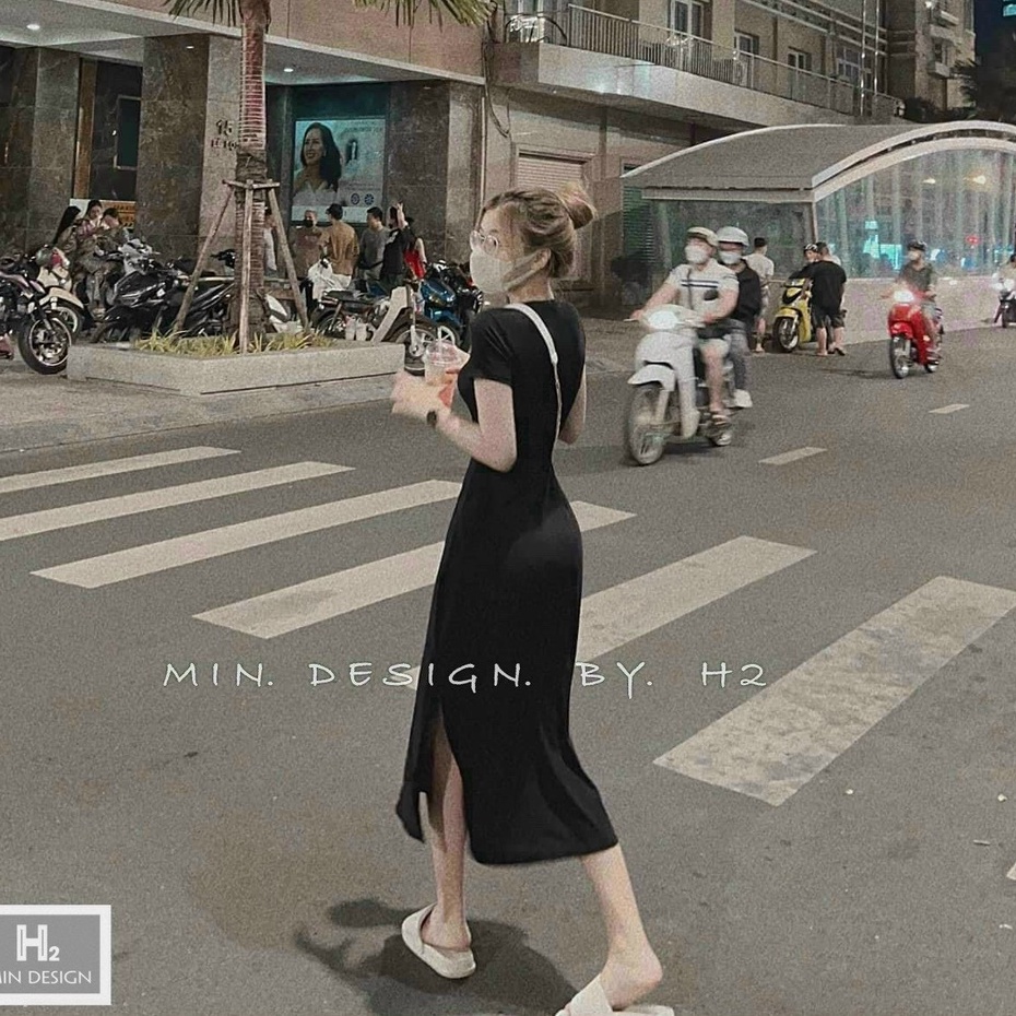 Đầm Body Dự Tiệc Dạo Phố Thiết Kế Dáng Dài Xẻ Tà Màu Đen Sang Chảnh Xu Hướng Thời Trang Váy Nữ [XM MINH PHÚC]