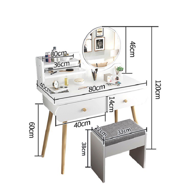 🌟Ảnh thật🌟 Bàn trang điểm nhỏ gương đèn LED kèm ghế BAH002 | BigBuy360 - bigbuy360.vn