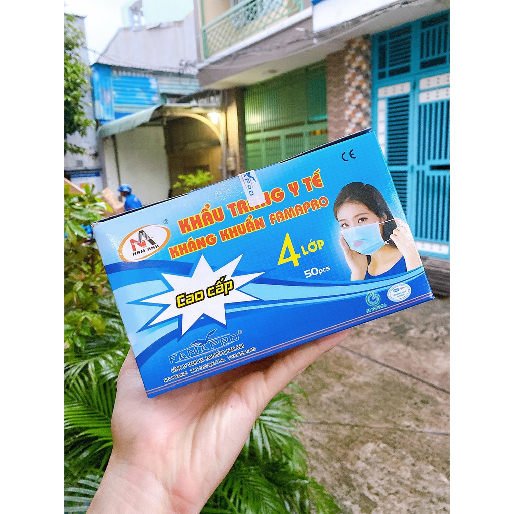 Khẩu trang y tế 4 lớp giấy kháng khuẩn 4U famapro hàng công ty Nam Anh hộp 50 chiếc