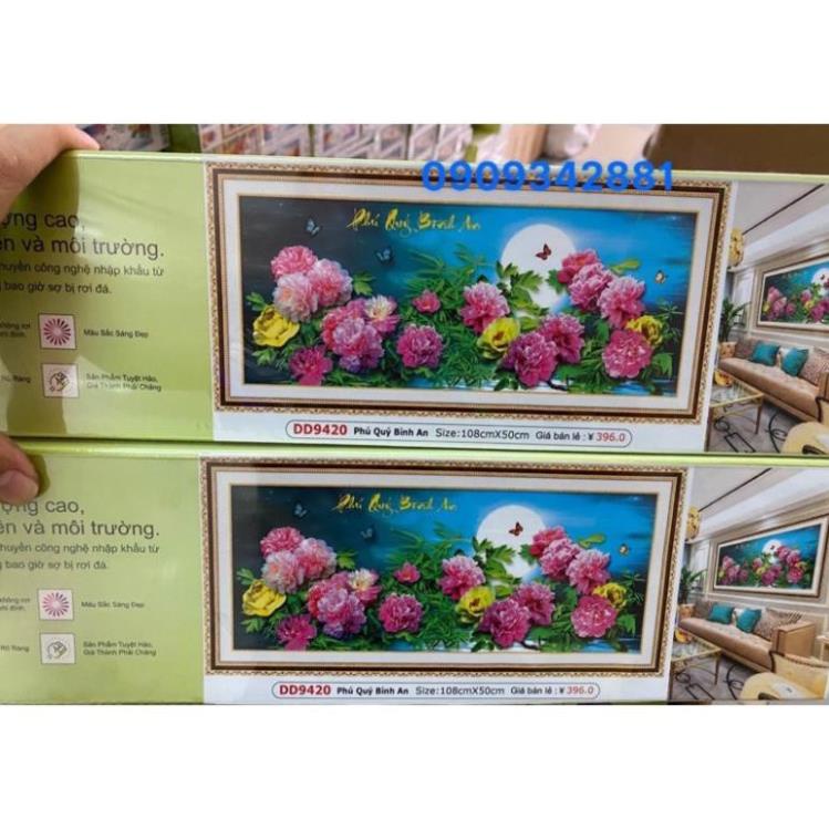 Tranh đính đá Hoa mẫu đơn phú quý bình an  mẫu mới Dream valley D9420-1m08x50( chưa đính)
