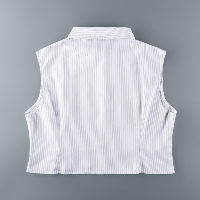 Xiangbao Áo Crop Top Không Tay Cổ Bẻ Rời Cài Nút Dọc In Họa Tiết Kẻ Sọc Dọc Cổ Điển Có Thể Thá