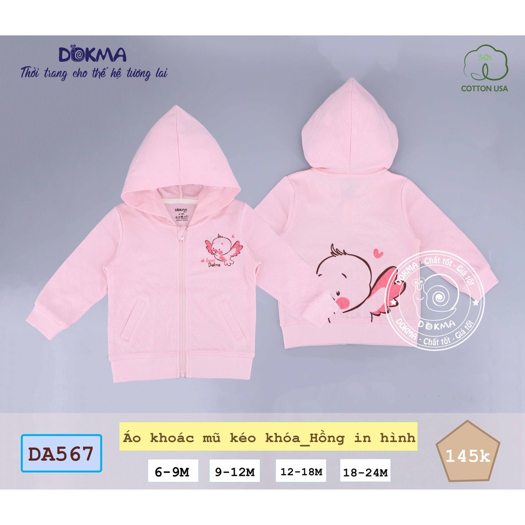 Dokma- Áo khoác kéo khóa mỏng có mũ (9-24M) DA567