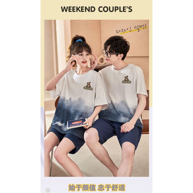 Bộ Đồ Ngủ Tay Ngắn Chất Liệu Cotton In Họa Tiết Hoạt Hình Dễ Thương Thời Trang Mùa Hè Cho Cặp Đôi