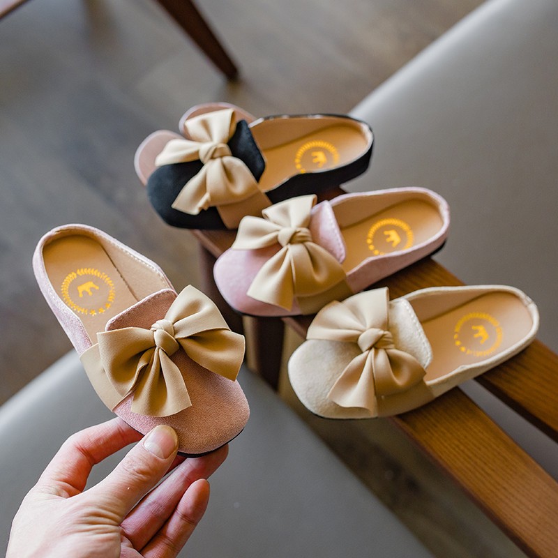 Giày búp bê đế cao su gắn nơ kiểu công chúa thời trang mềm mại cho bé gái