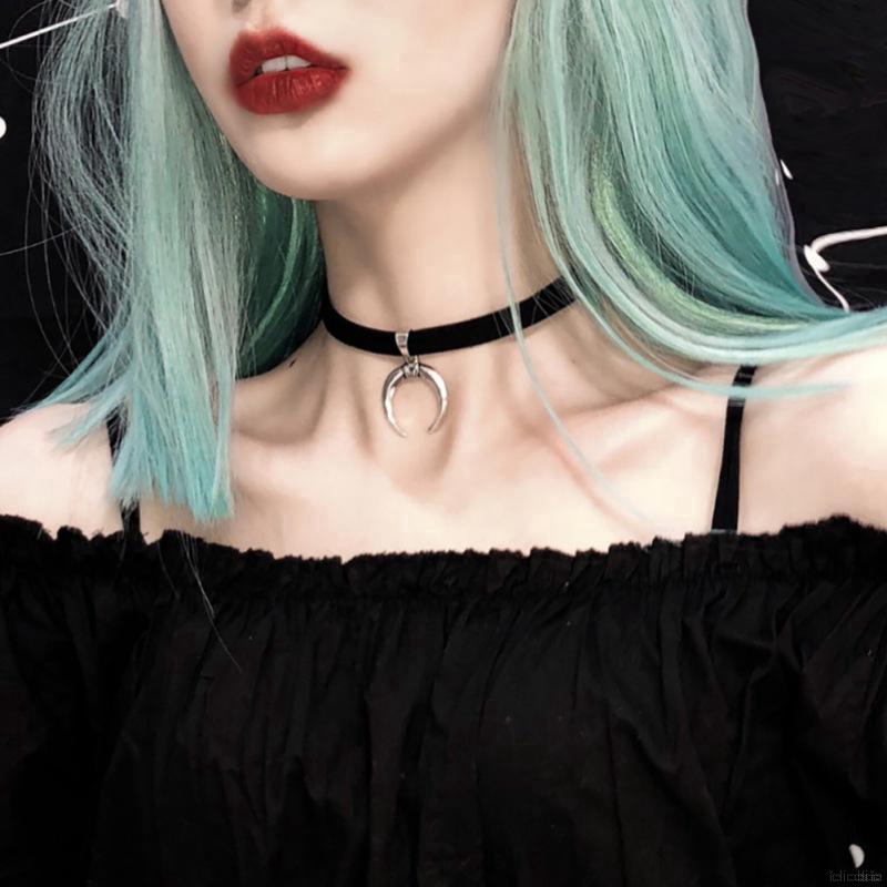 Vòng cổ choker ruy băng nhung mặt hình mặt trăng phong cách cổ điển quyến rũ dành cho nữ