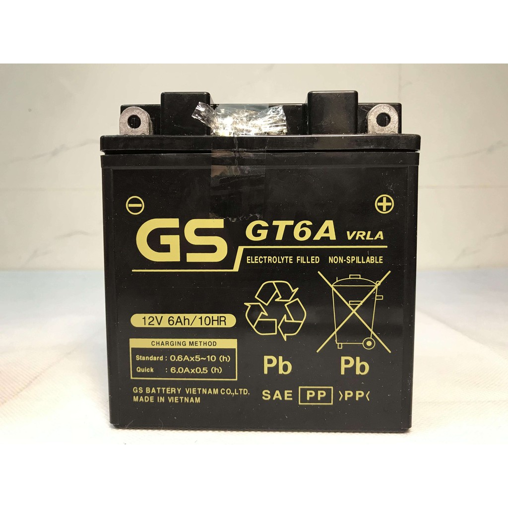 Bình Ắc Quy Khô GS GT6A Dream, Wave alpha tới 2005, Future Đầu, Sirius không Fi, Jupiter không Fi, Taurus, Mio