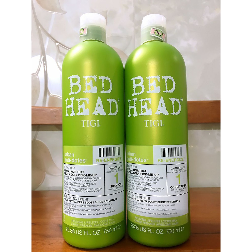 [Tách cặp bán lẻ] Dầu gội, dầu xả Tigi Bed Head Re-energize 1 xanh lá 750ml*2 tái tạo sinh lực cho tóc
