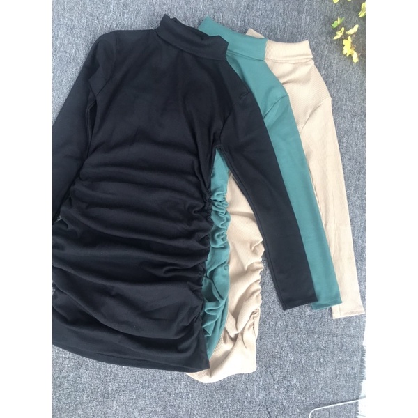 ⚡️Hot⚡️Đầm Body - Váy Body Nữ - Len Tăm Cổ Lọ Cao - Tay Dài Nhún Eo - Mẫu Mới Chens Fashion