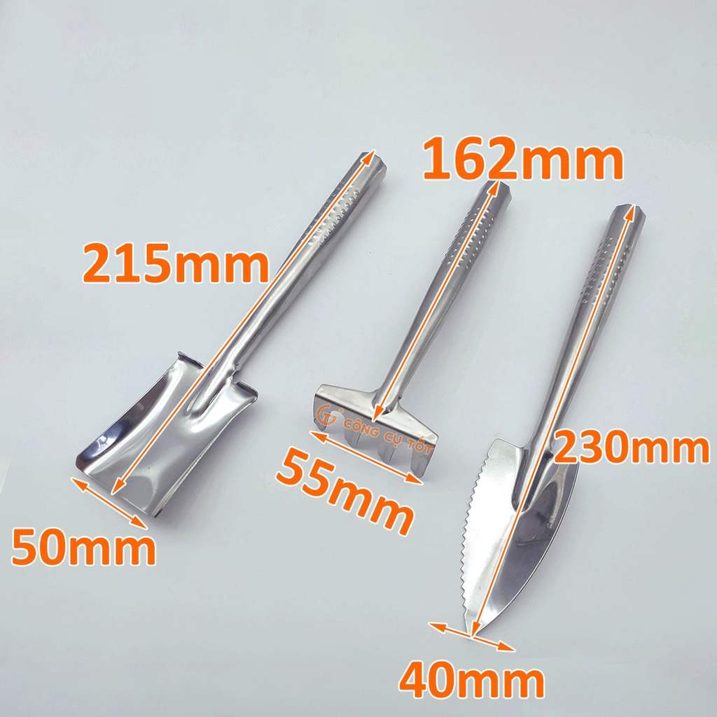 Bộ 3 dụng cụ trồng chậu cây bằng inox