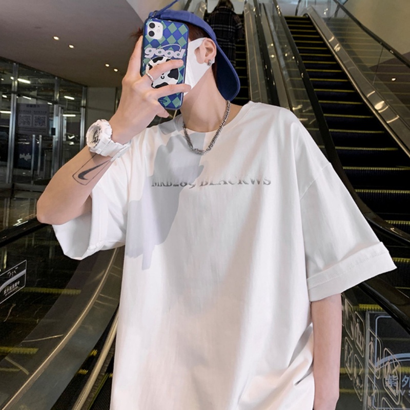 Áo Thun Ngắn Tay Cổ Tròn Dáng Rộng In Chữ Thời Trang Mùa Hè Dành Cho Nam