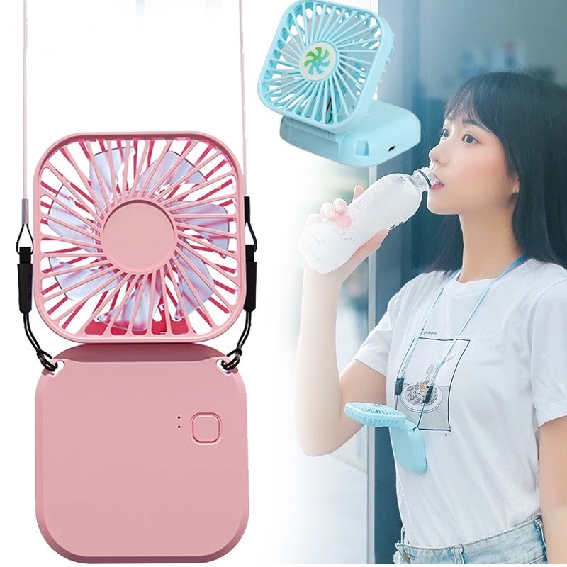 Quạt Điện Làm Mát Để Bàn Mini Bằng Nhựa Gấp Được 3 Tốc Độ Kèm Dây Treo Và Sạc USB 180 Độ Tiện Dụng Mang Theo Du Lịch