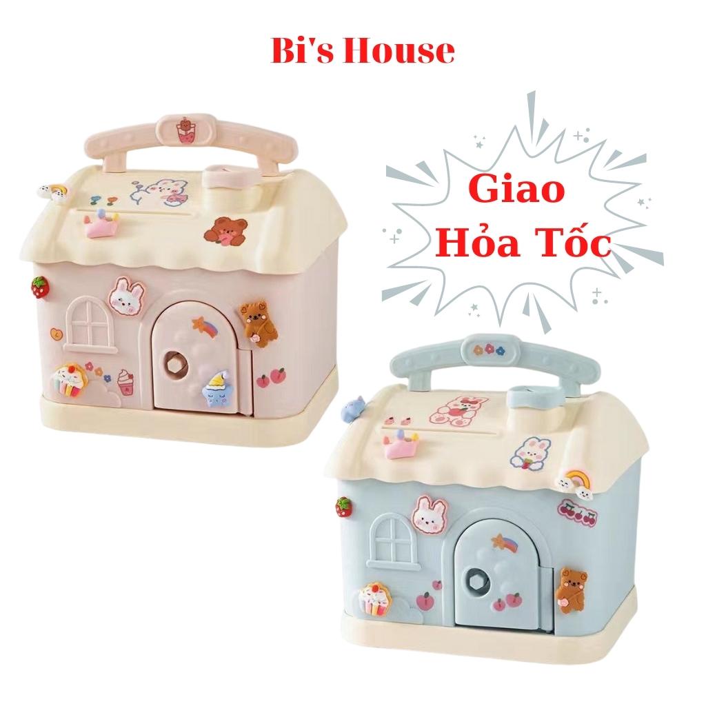 Két sắt mini, ống heo hình ngôi nhà  kèm sticker 3d dễ thương cho bé - ảnh sản phẩm 1