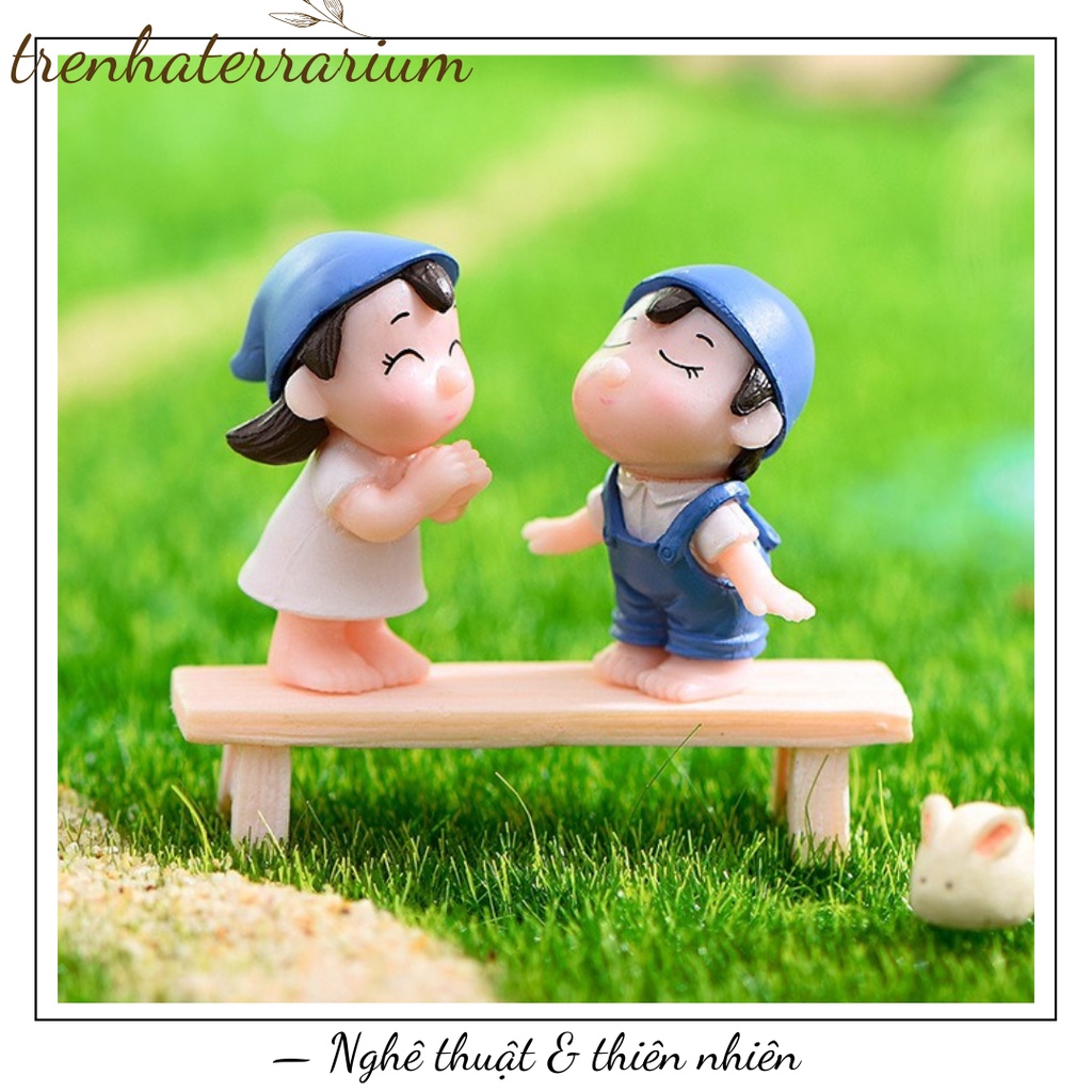 Tiểu cảnh trang trí - Cặp đôi nông dân làm phụ kiện trang trí terrarium, sen đá, xương rồng, cây cảnh mini, cây để bàn