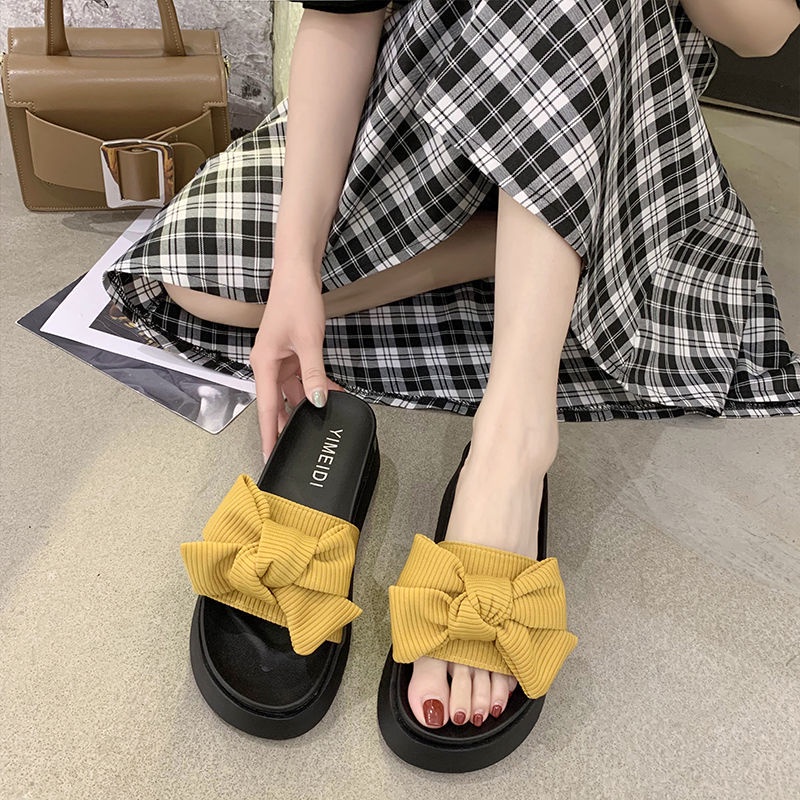 Dép Quai Ngang Đi Biển Đế Dày Thắt Nơ Phong Cách Mới Dễ Phối Đồ Thời Trang Mùa Hè Cho Bạn Gái