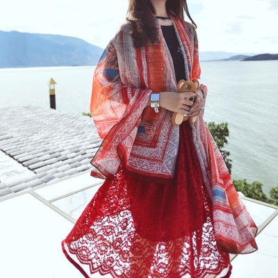 Khăn lụa ZL, khăn choàng chống nắng đi biển in cotton và lanh, khăn lụa, khăn đi biển bohemian, khăn đi biển, mùa hè cho phụ nữ [24H gửi hàng]