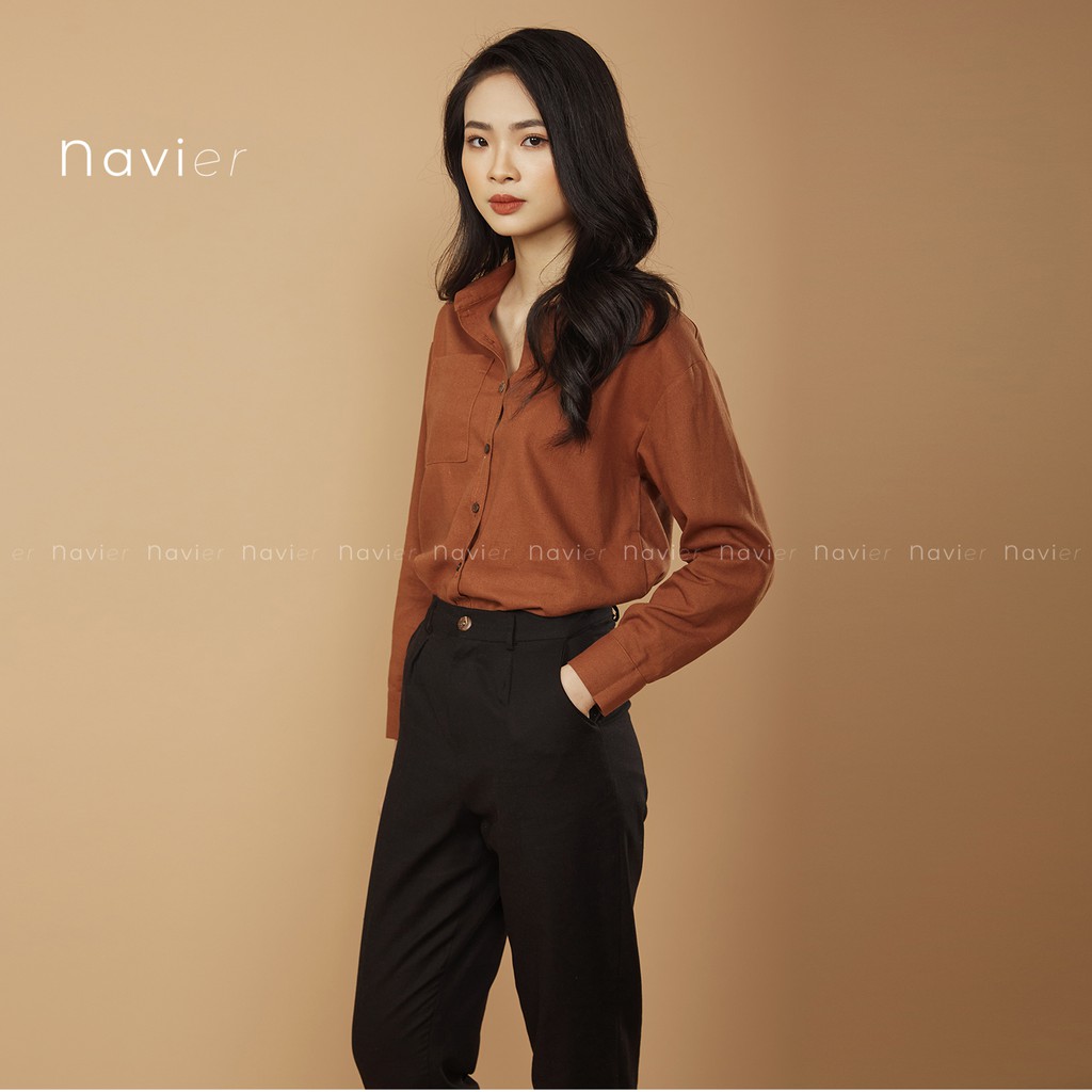 QUẦN BAGGY VẢI NỮ CẠP CAO CÔNG SỞ ĐŨI LINEN PANTS MÀU ĐEN BE NÂU PASTEL Q02 NAVIER