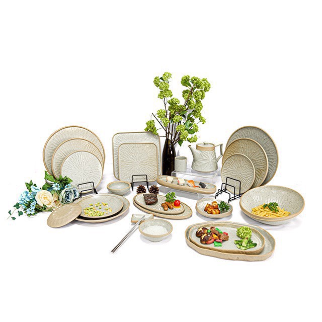 Bộ bát đĩa màu trắng ghi phong cách nhà hàng cao cấp với 60 kiểu dáng chi tiết lựa chọn bát , đĩa cho từng món ăn