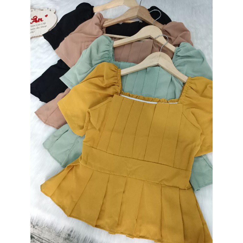 Set bộ trơn xếp li áo cổ vuông tay phồng quần ống suông bigsize 40-72kg | BigBuy360 - bigbuy360.vn