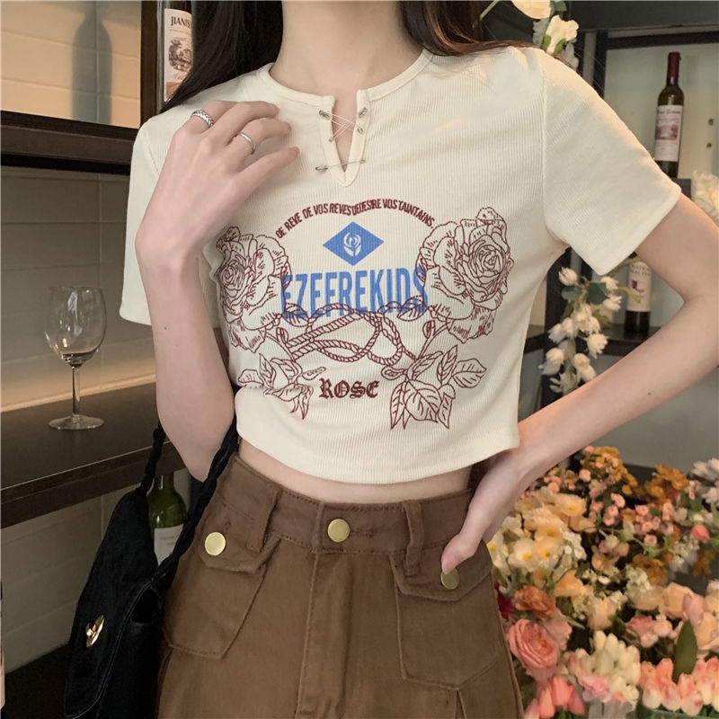 áo croptop nữ crop top Tay Ngắn Cổ Chữ v Cho Nữ JL-TX-173