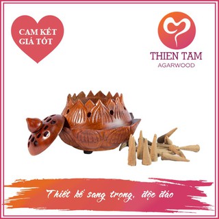 Lư gỗ hương xông trầm hoa sen cao cấp