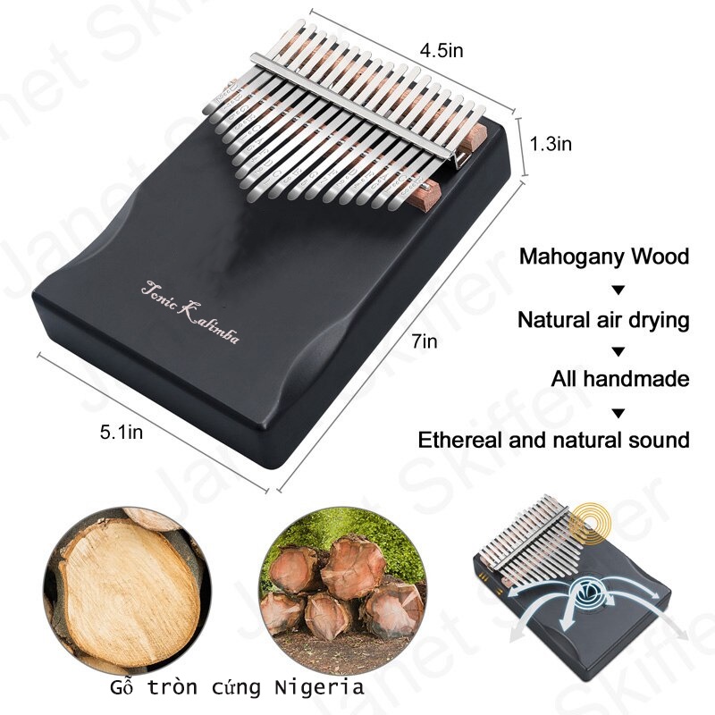 Đàn Kalimba 17 phím gỗ tròn cứng Nigeria nguyên khối Mahagony KKALIM001-TONIC Hàng chính hãng