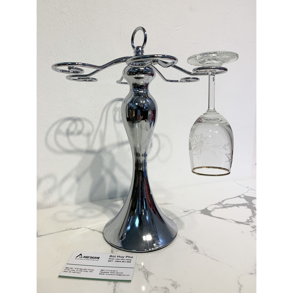 Decor xuất dư Giá treo bộ ly uống rượu vang để bàn Thân bầu inox xịn sang trọng tinh tế cao cấp