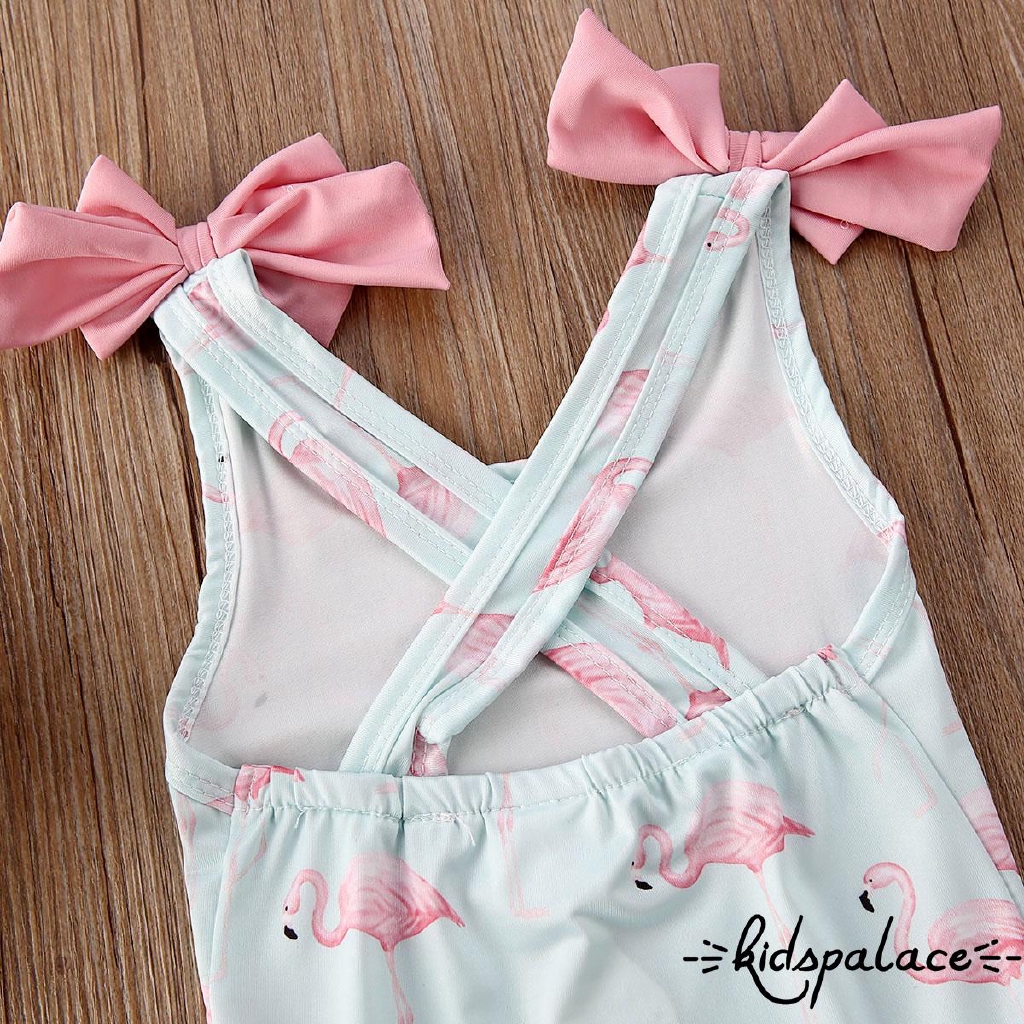 ➤♕❀❤Toddler Baby Kid Girl Flamingo Swimwear Swimsuit Beach Romper Clothes Hat Outfit