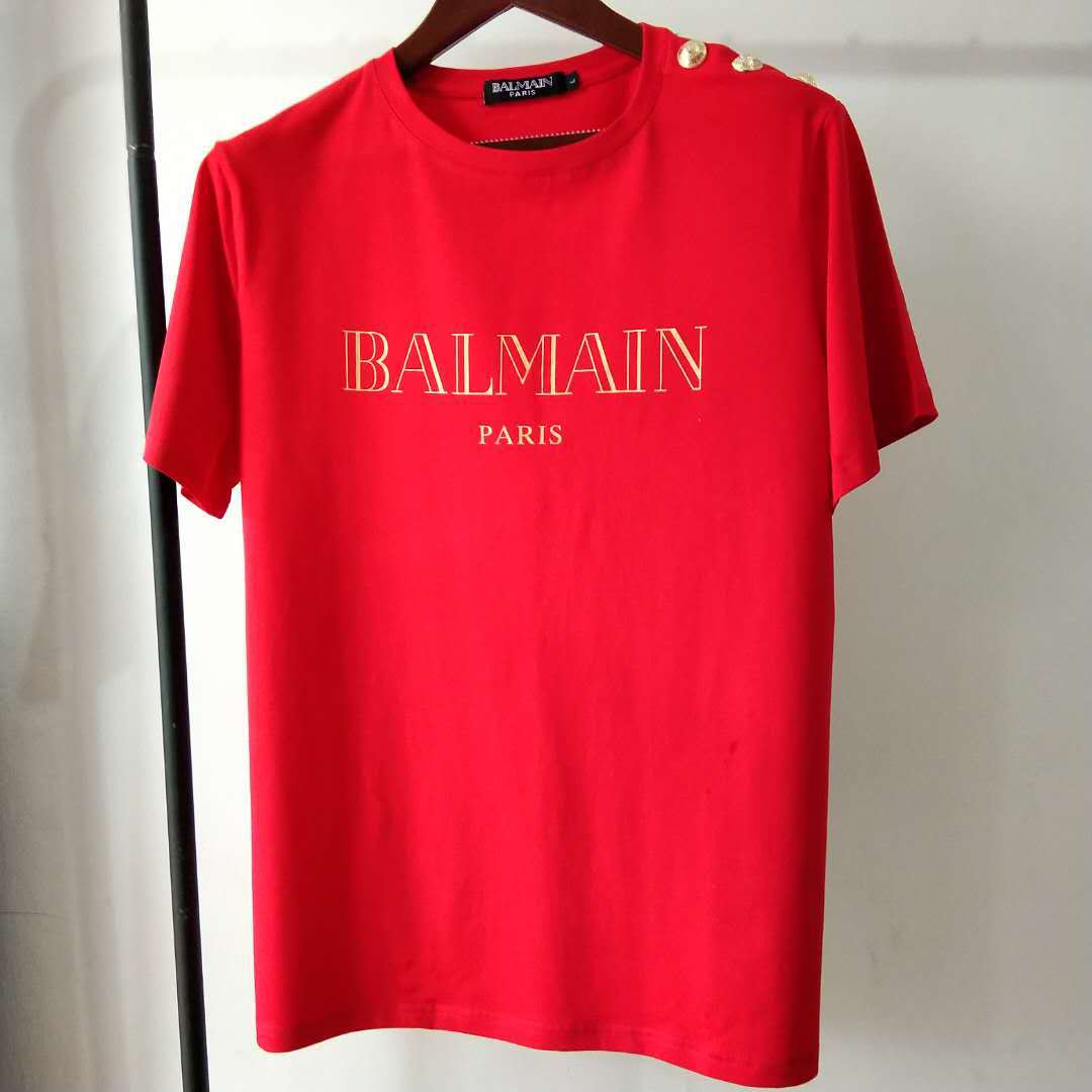 BALMAIN Áo Thun Cotton Ngắn Tay In Họa Tiết Bm01