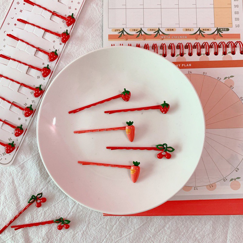 Kẹp tóc phối họa tiết trái cherry dễ thương xinh xắn