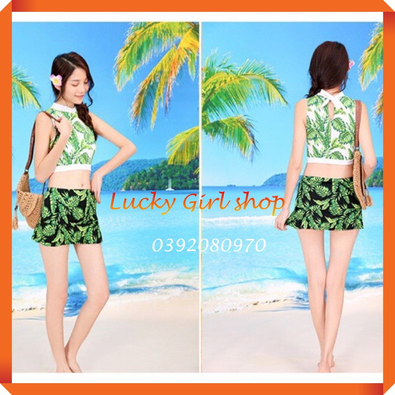 Bikini Đồ Bơi Bộ Bơi 2 Mảnh Áo Yếm Váy Đuôi Cá Xanh Lá Dễ Thương Free Size Dưới 55kg - Lucky Girl shop