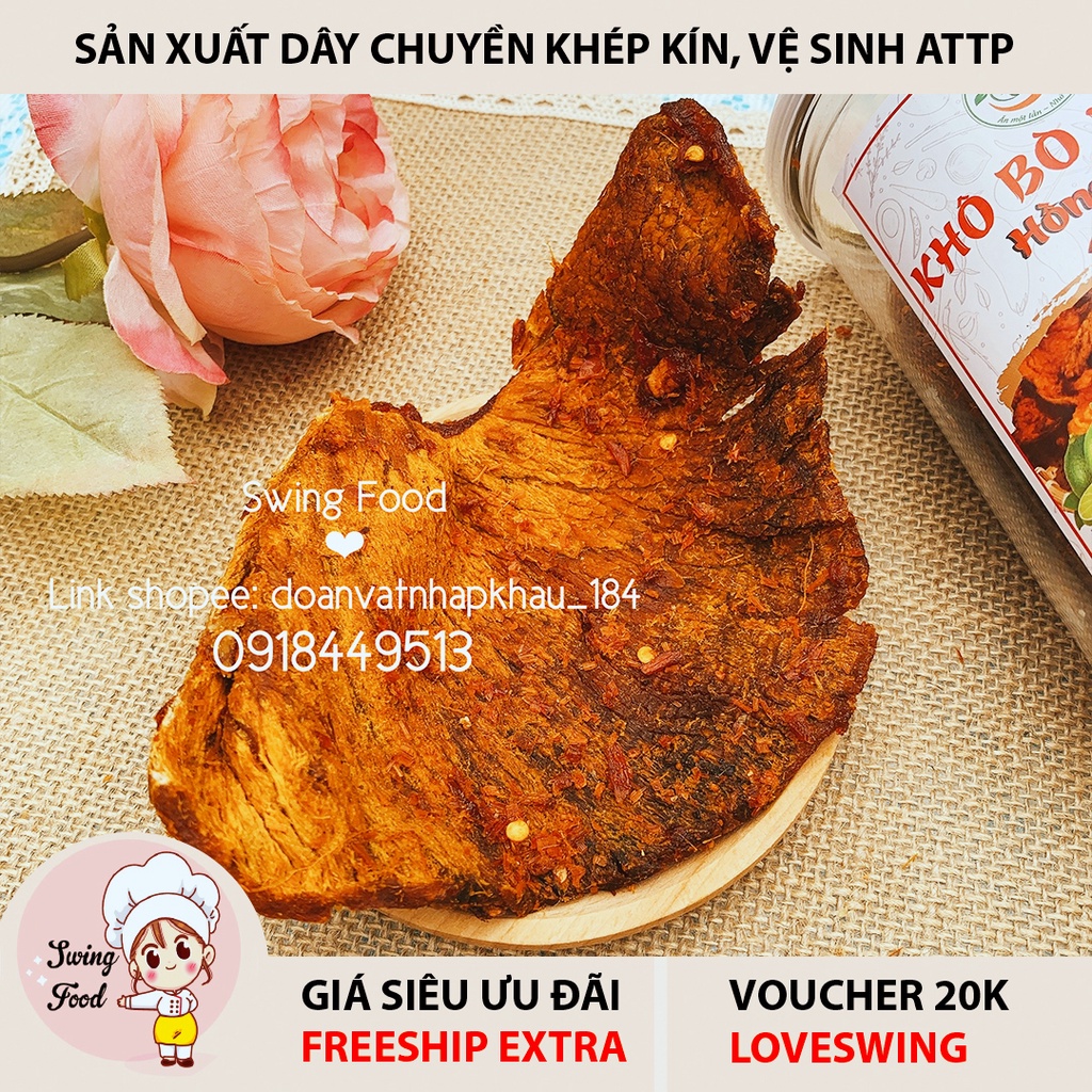 Khô Bò Miếng Hũ 250g 💖 FREESHIP 💖 Bò khô miếng cay giòn đặc sản Hồng Ngự loại 1 tảng dày, đậm vị siêu ngon