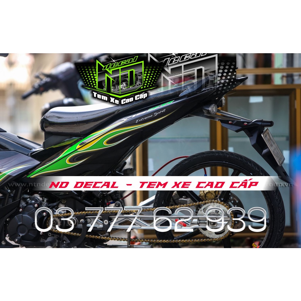 Tem Exciter 150 mẫu lửa Xanh lá - TEM RỜI - không bay màu - phối màu theo ý khách hàng