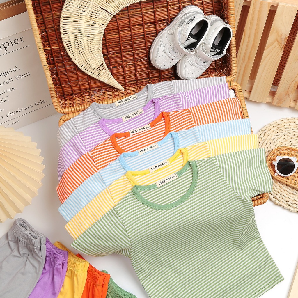 Bộ ngắn tay thun lạnh sọc dệt Minky Mom cho bé trai bé gái từ 7-26kg