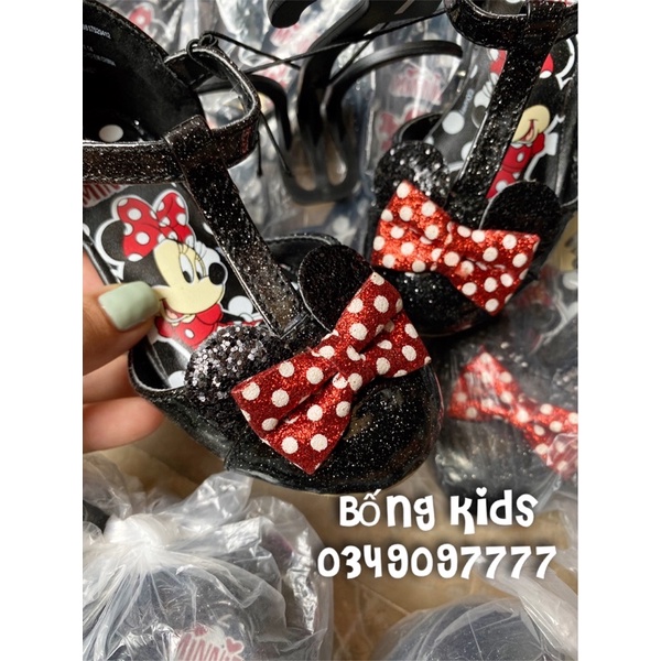 Giày Bé Gái Minnie Đen Bóng Đế 3p DN