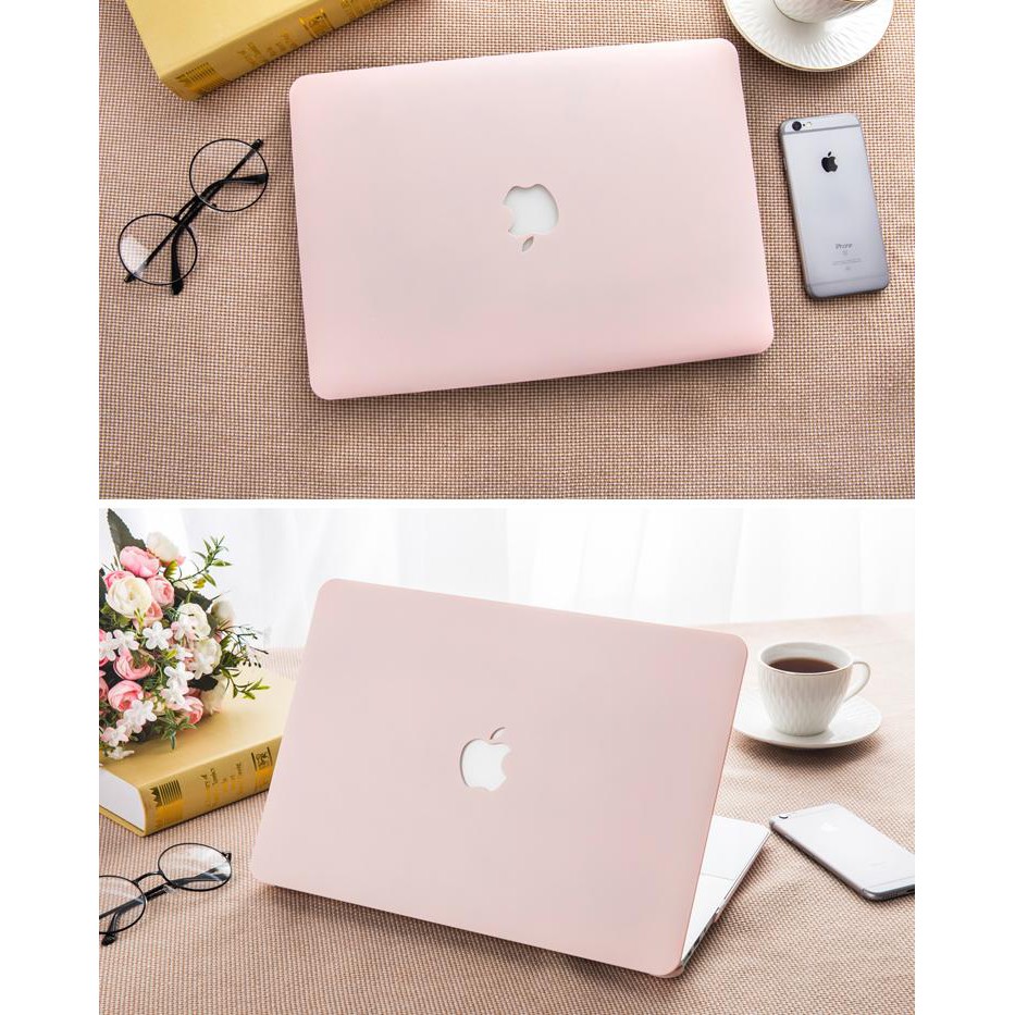 Ốp Macbook màu Hồng pastel đủ dòng (Tặng kèm nút chống bụi và bộ chống gãy sạc)