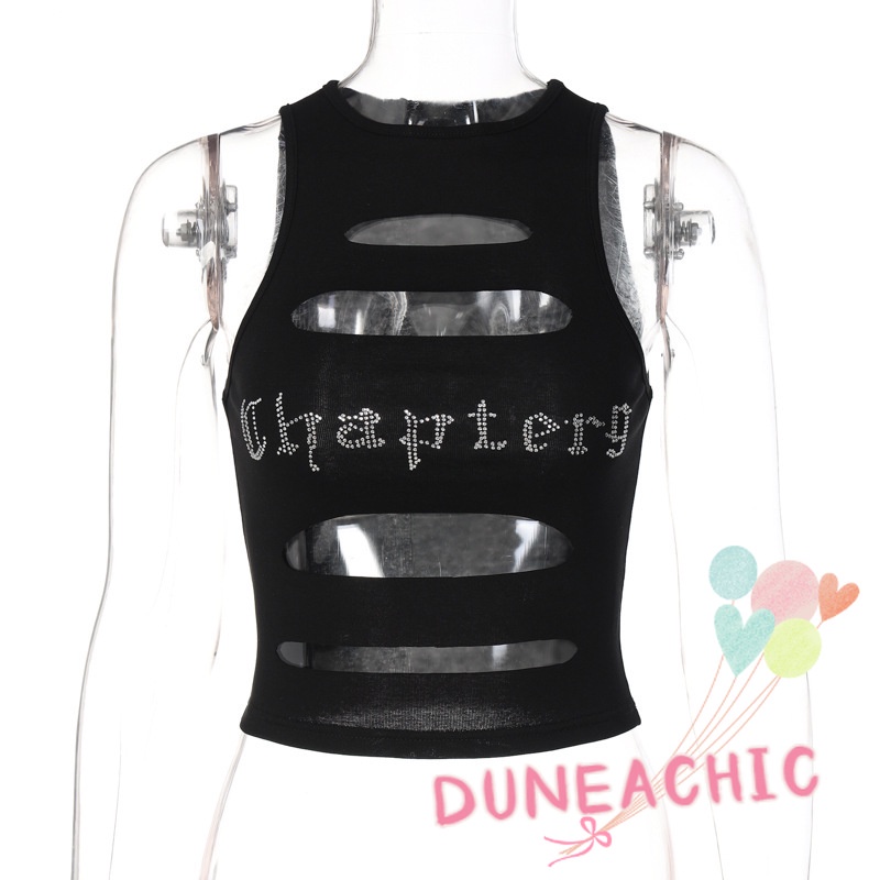DUNEA Áo tanktop cổ tròn đính đá lấp lánh xinh xắn thời trang cho nữ