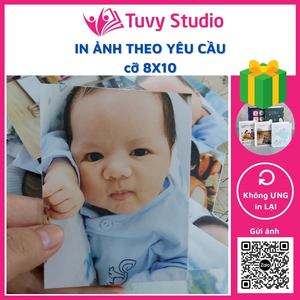 In ảnh theo yêu cầu tặng album ảnh - Gói in ảnh 8x10 ép lụa hoặc phủ uv in ảnh gia đình Tú Vy Studio